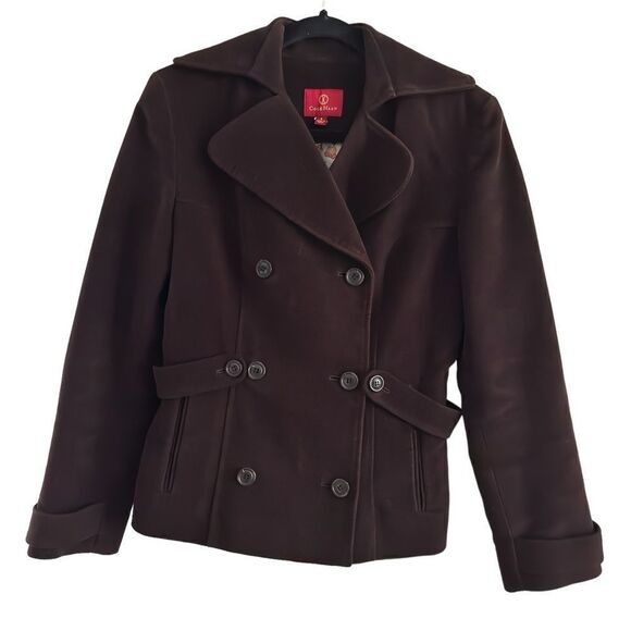 Cole Haan Double Breasted Brushed Cotton Brown Coat‎ Short Length Women’s 4 - Picture 1 of 9
